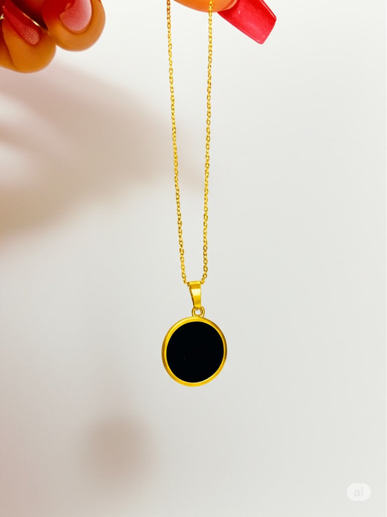 Circle Black Gold Plated Necklace