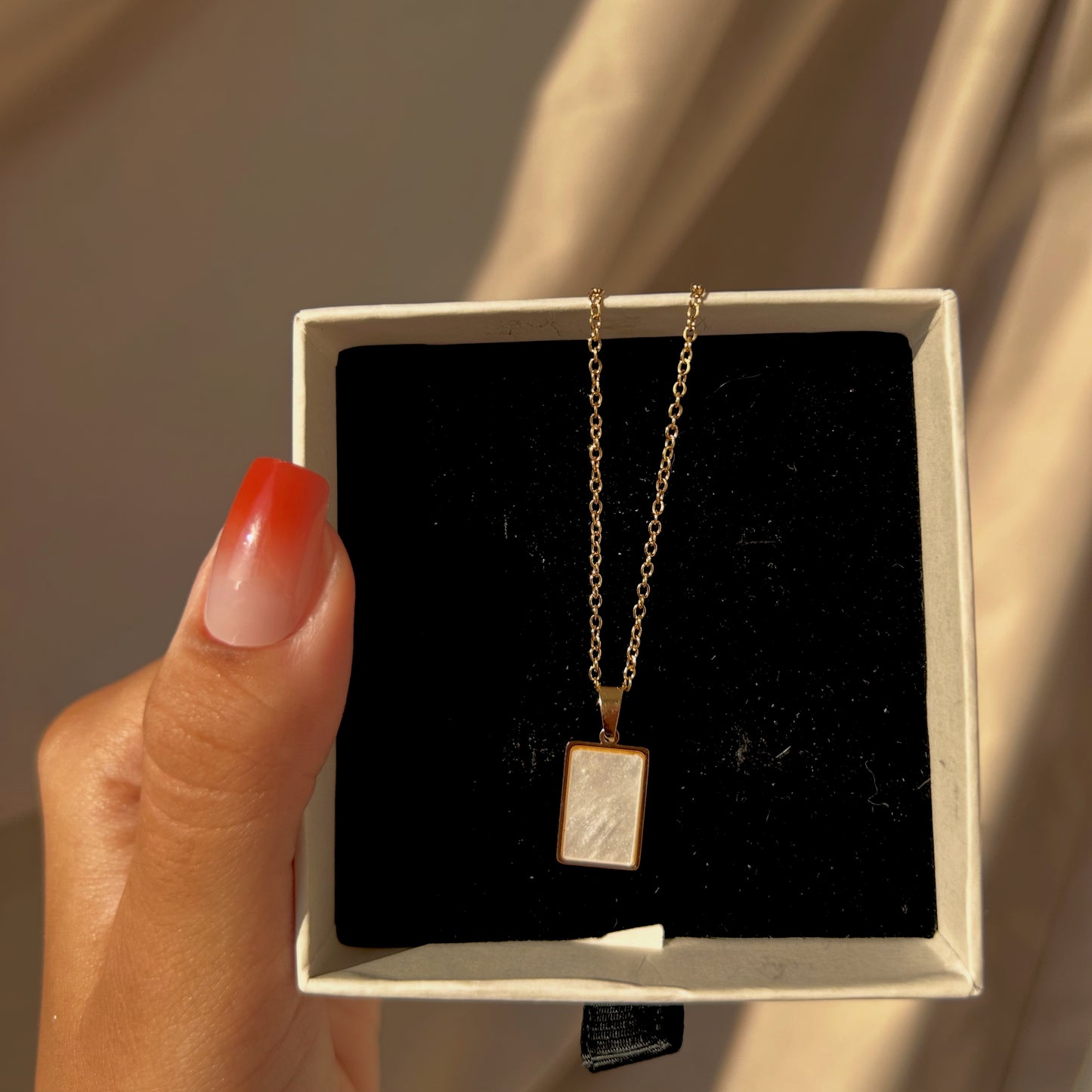 Rectangle White Gold Plated Necklace