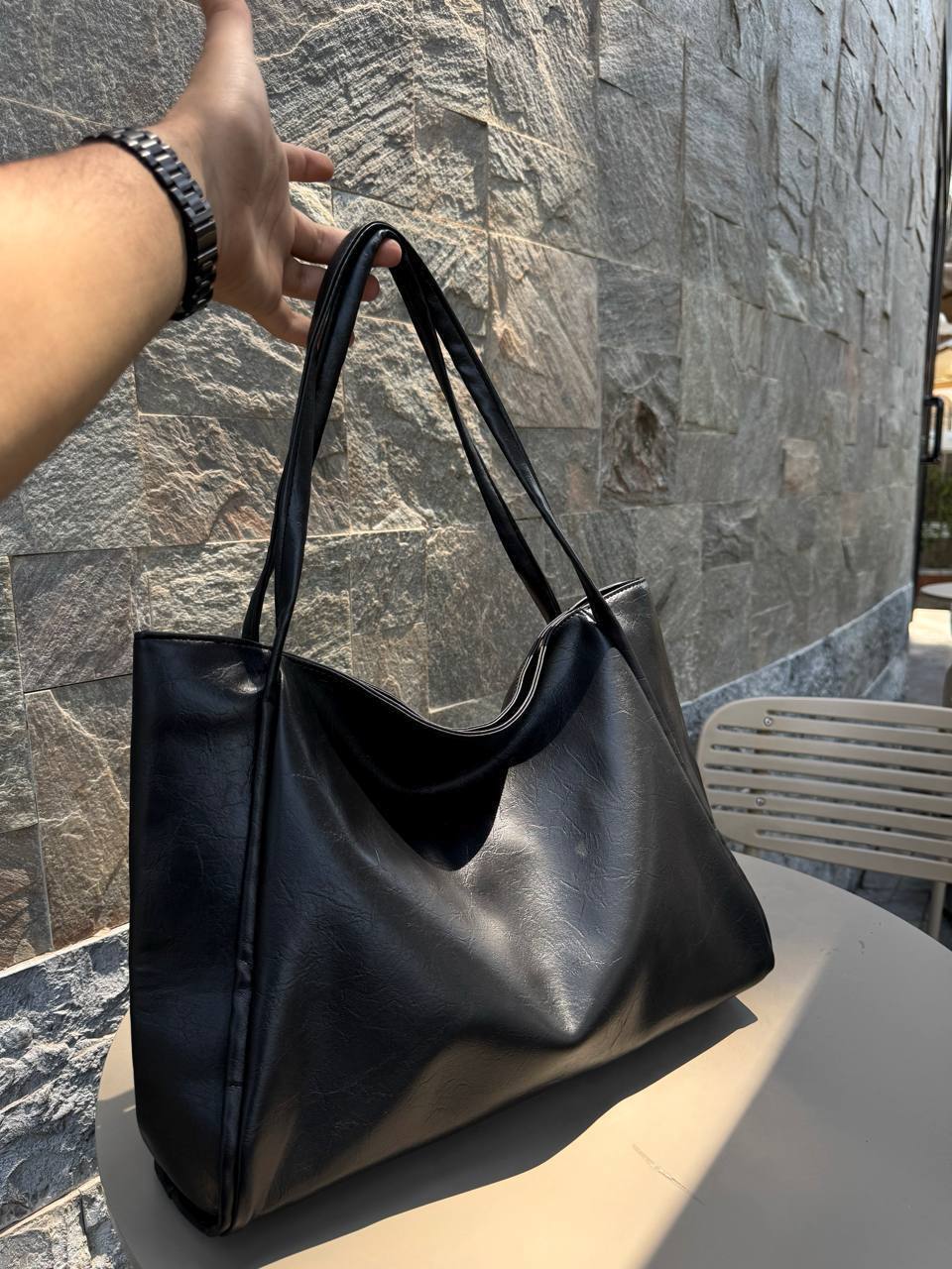 Large Capacity Leather Tote Bag - Black