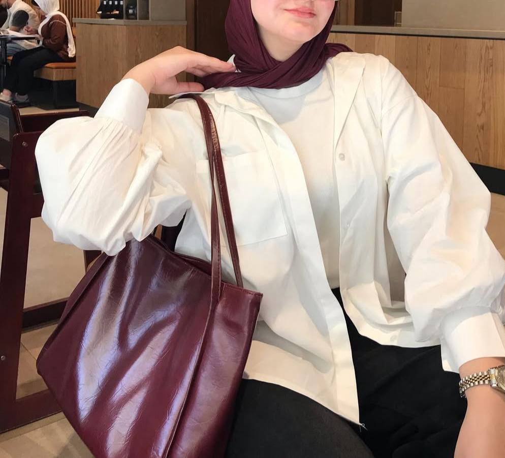 Large Capacity Leather Tote Bag - Burgundy