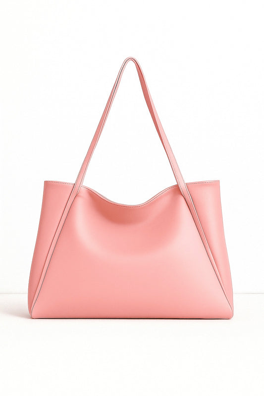 Large Capacity Leather Tote Bag - Baby Pink