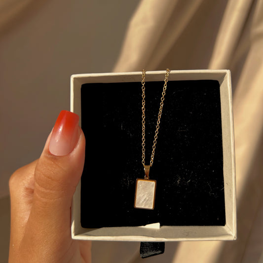 Rectangle White Gold Plated Necklace