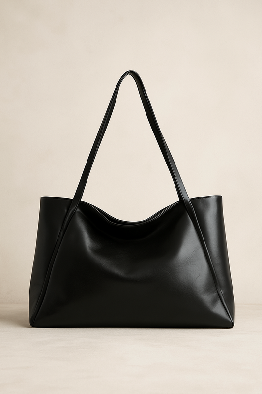 Large Capacity Leather Tote Bag - Black