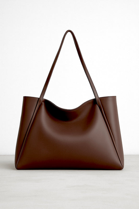 Large Capacity Leather Tote Bag - Brown