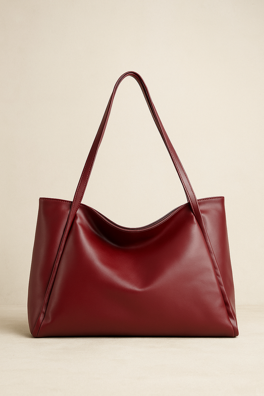 Large Capacity Leather Tote Bag - Burgundy