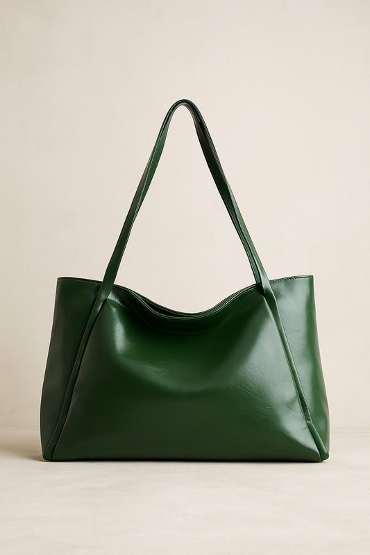 Large Capacity Leather Tote Bag - Olive