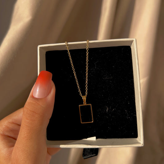Rectangle Black Gold Plated Necklace