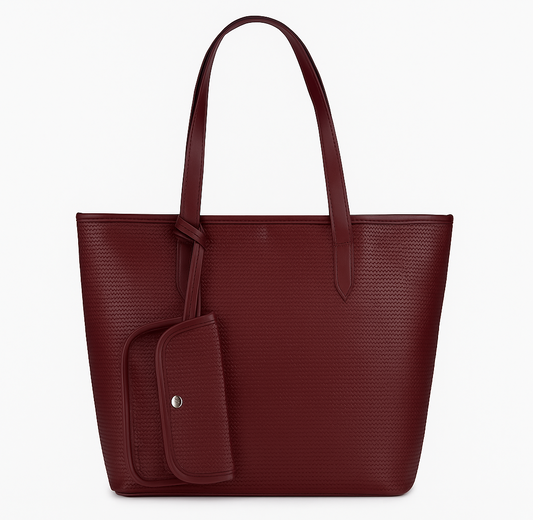 Leather Minimalist Tote - Burgundy
