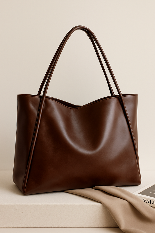 Large Capacity Leather Tote Bag - Brown