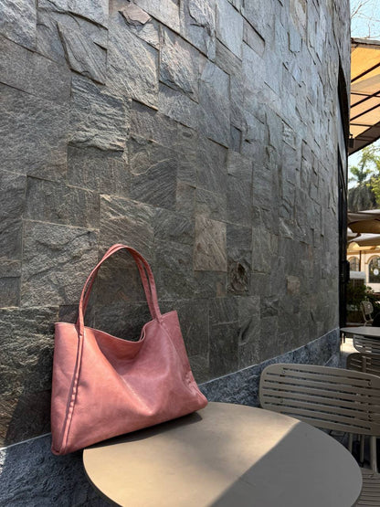 Large Capacity Leather Tote Bag - Baby Pink